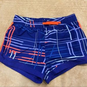 Blue and orange gym shorts